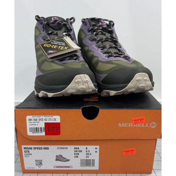 Merrell Women's Moab Speed Waterproof Mid GTX Hiking Boots Sz. 8 US Lichen NEW - Picture 1 of 8